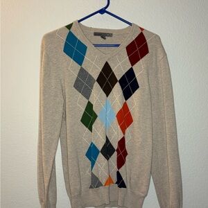 Old Navy Cream and Red V-Neck Sweater